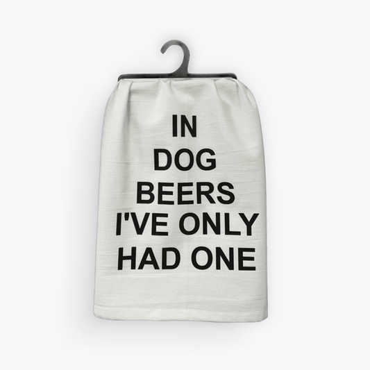 Funny beer towel, In Dog Beers design, 100% cotton, eco-friendly