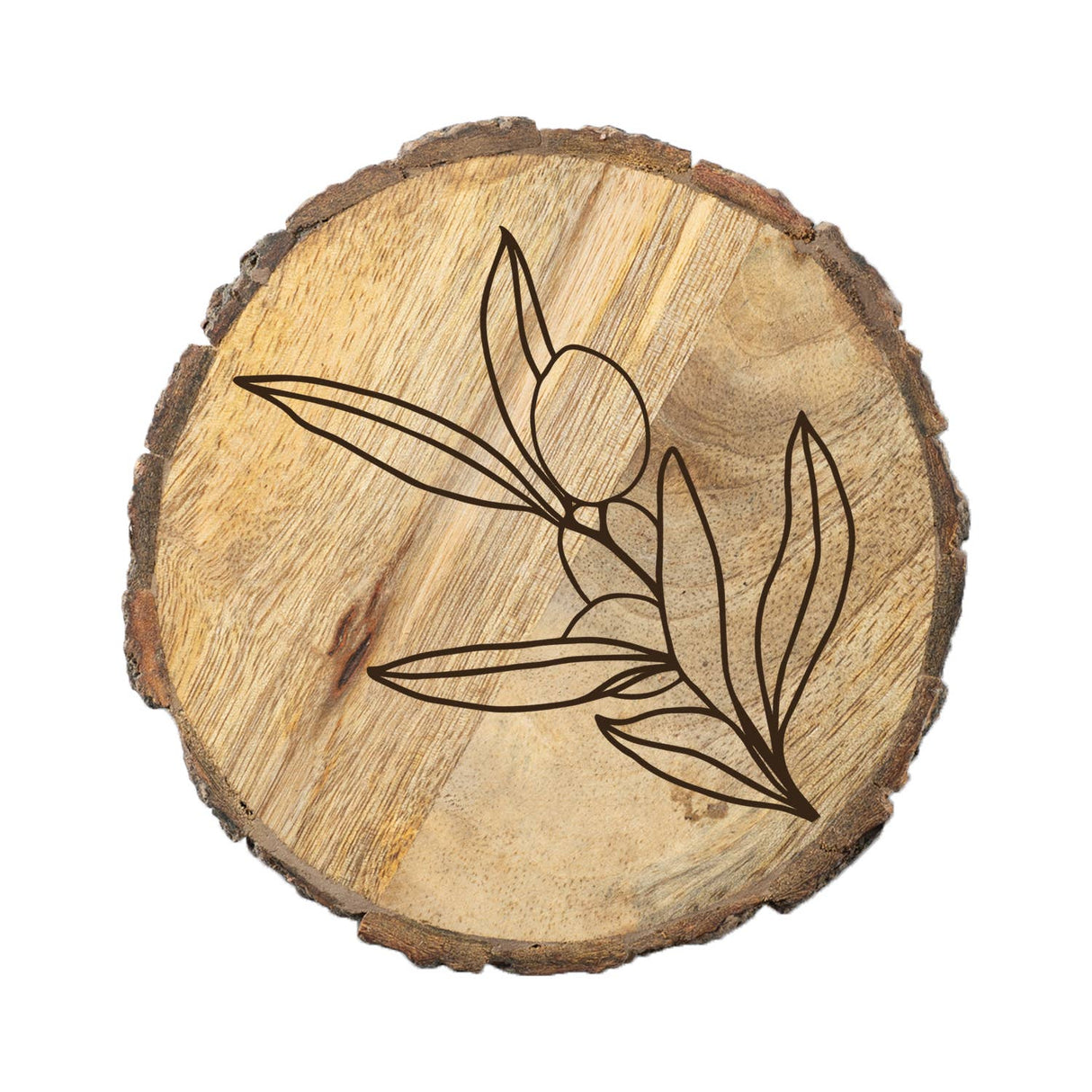 CounterArt/Highland Home/Thirstystone/CoasterStone - "Olive Branch" Single Mango Wood Bark Edged Coasters