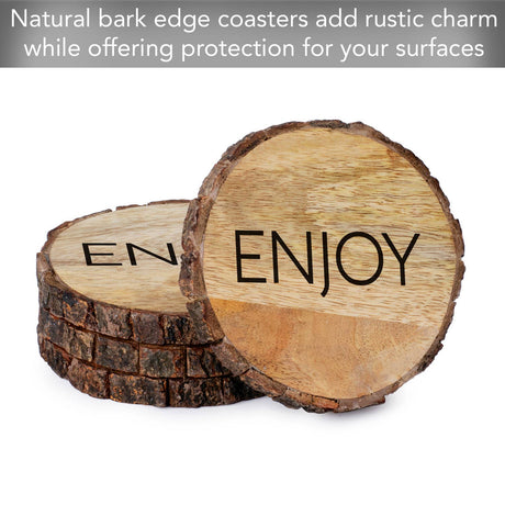 CounterArt/Highland Home/Thirstystone/CoasterStone - "Enjoy" Single Mango Wood Bark Edged Coasters