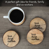 CounterArt/Highland Home/Thirstystone/CoasterStone - "First Coffee" Single Mango Wood Bark Edged Coasters