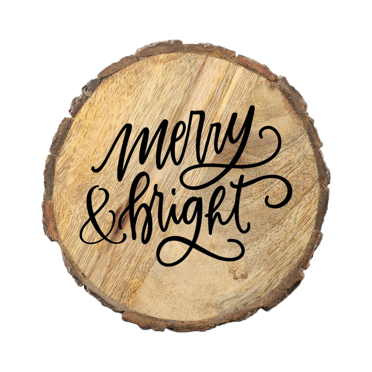 CounterArt/Highland Home/Thirstystone/CoasterStone - "Merry & Bright" Single Mango Wood Bark Edged Coasters