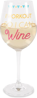 Pavilion Gift Company I Workout So I Can Sporty Girl 12 oz Crystal Wine Glass