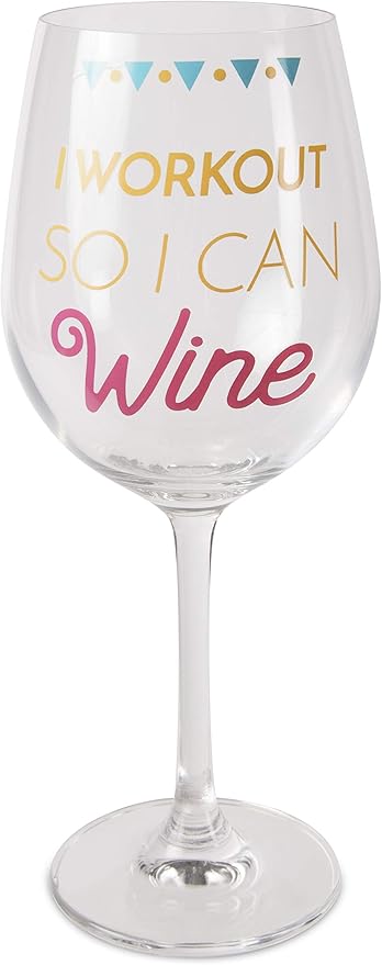 Pavilion Gift Company I Workout So I Can Sporty Girl 12 oz Crystal Wine Glass