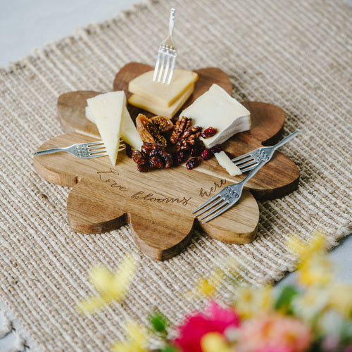 Floral Love - 10" Acacia Cheese/Bread Board Set