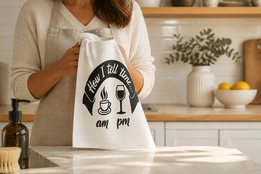 Funny Coffee & Wine Towel – How I Tell Time | 100% Cotton | Wine Country INC