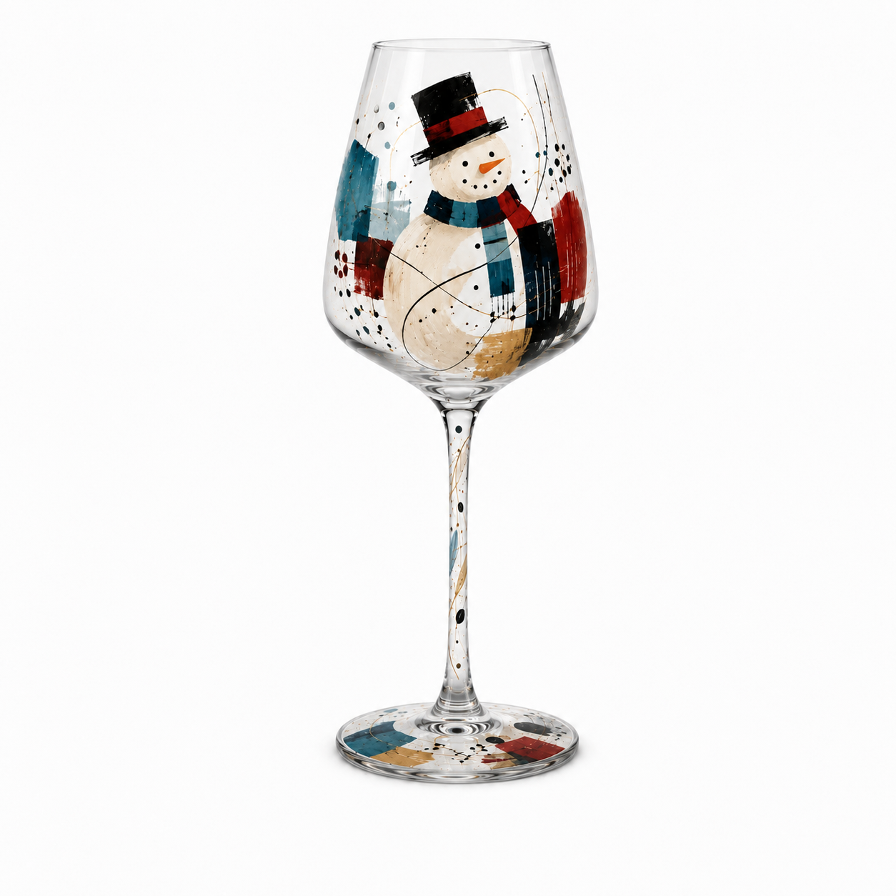 Abstract Snowman Collectible Holiday Wine Glass