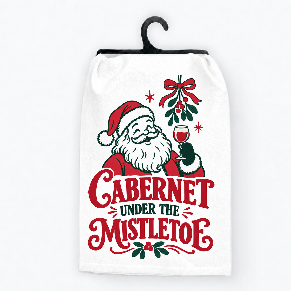 Cabernet Under the Mistletoe Christmas Wine Hand Towel