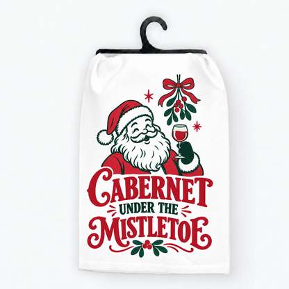 Cabernet Under the Mistletoe Christmas Wine Hand Towel