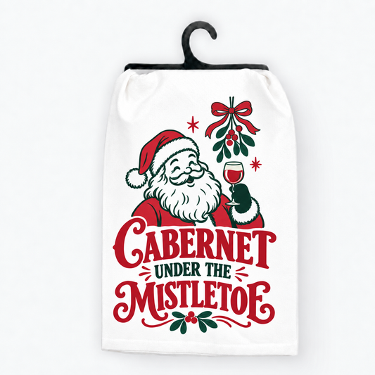 Cabernet Under the Mistletoe Christmas Wine Hand Towel