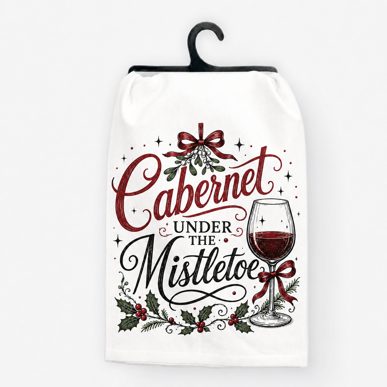 Cabernet Under the Mistletoe Christmas Wine Hand Towel