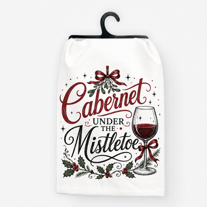 Cabernet Under the Mistletoe Christmas Wine Hand Towel