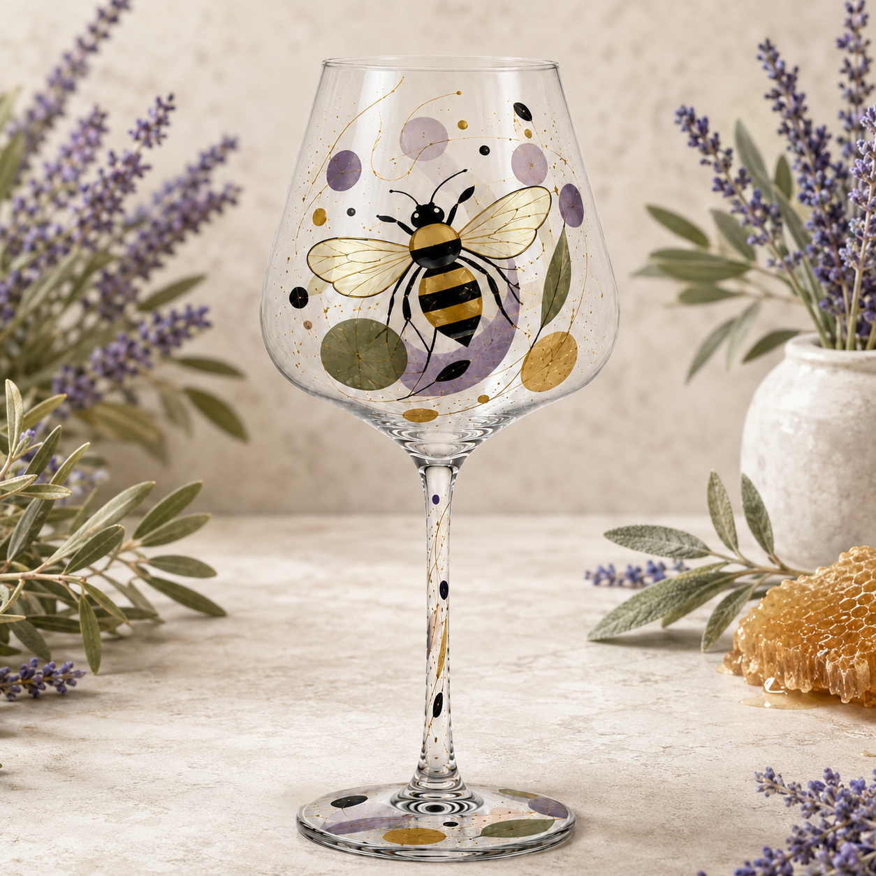 Abstract Bee Signature Collectible Wine Glass