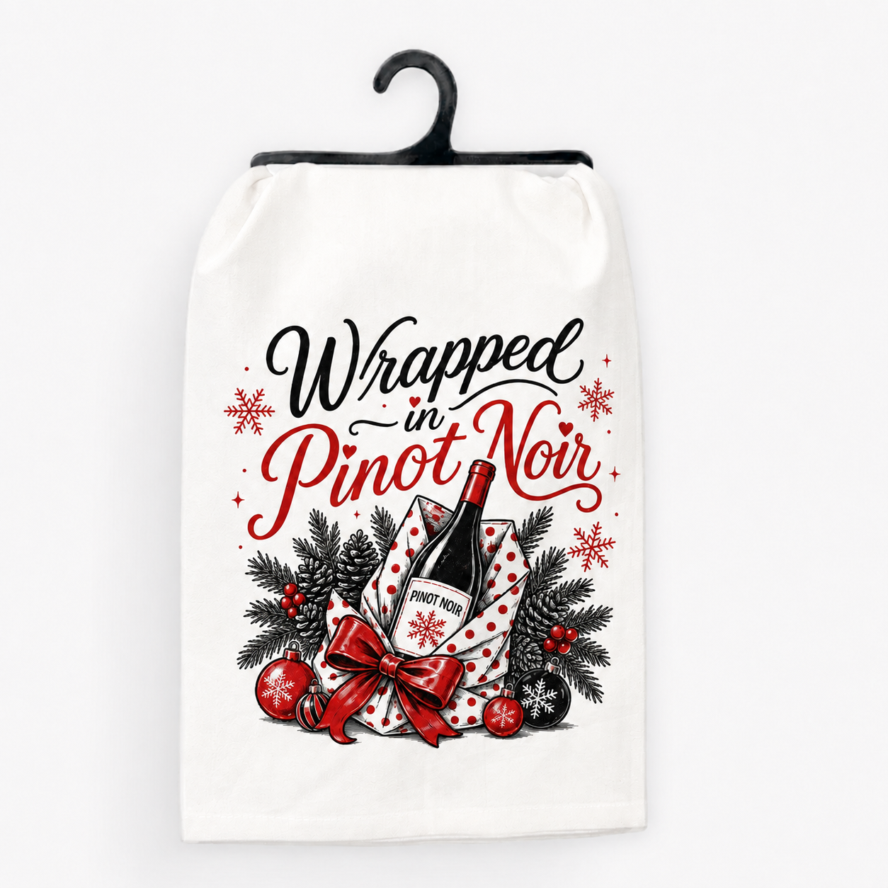 Wrapped Up in Pinot Christmas Wine Hand Towel