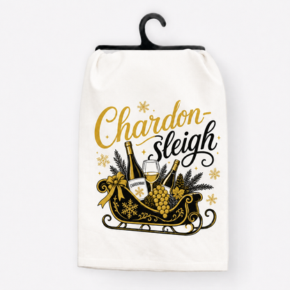 Chardon-Sleigh Christmas Wine Hand Towel