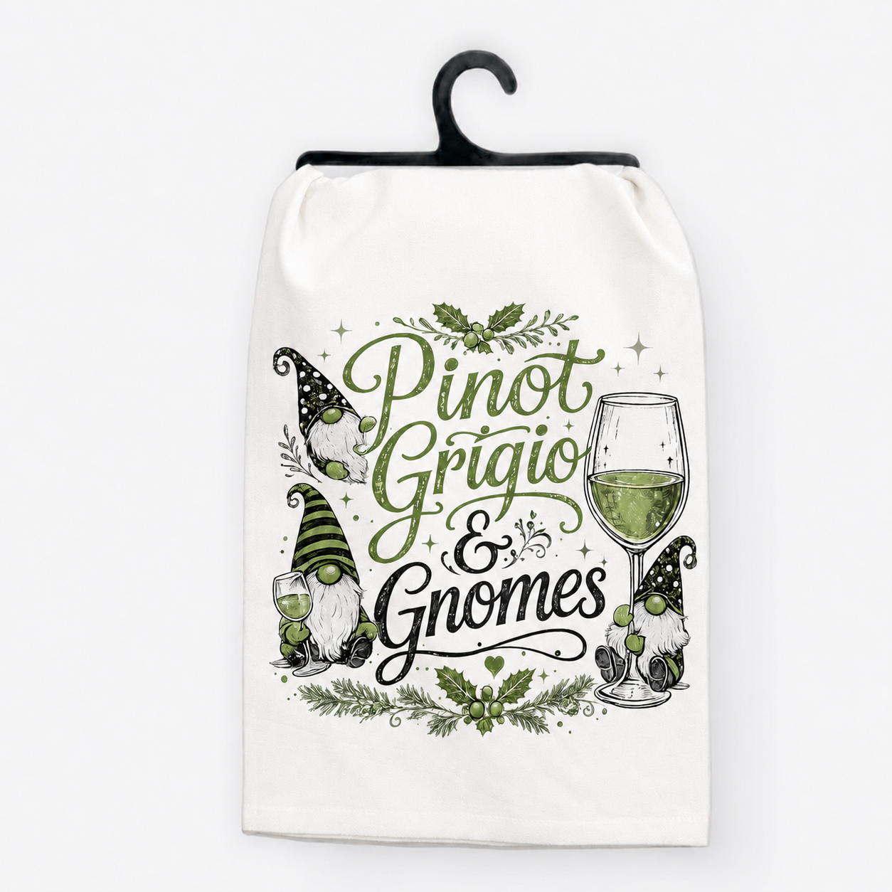 Pinot Grigio & Gnomes Christmas Hand Towe