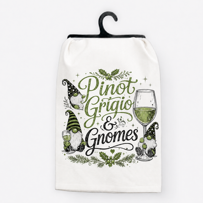 Pinot Grigio & Gnomes Christmas Hand Towe