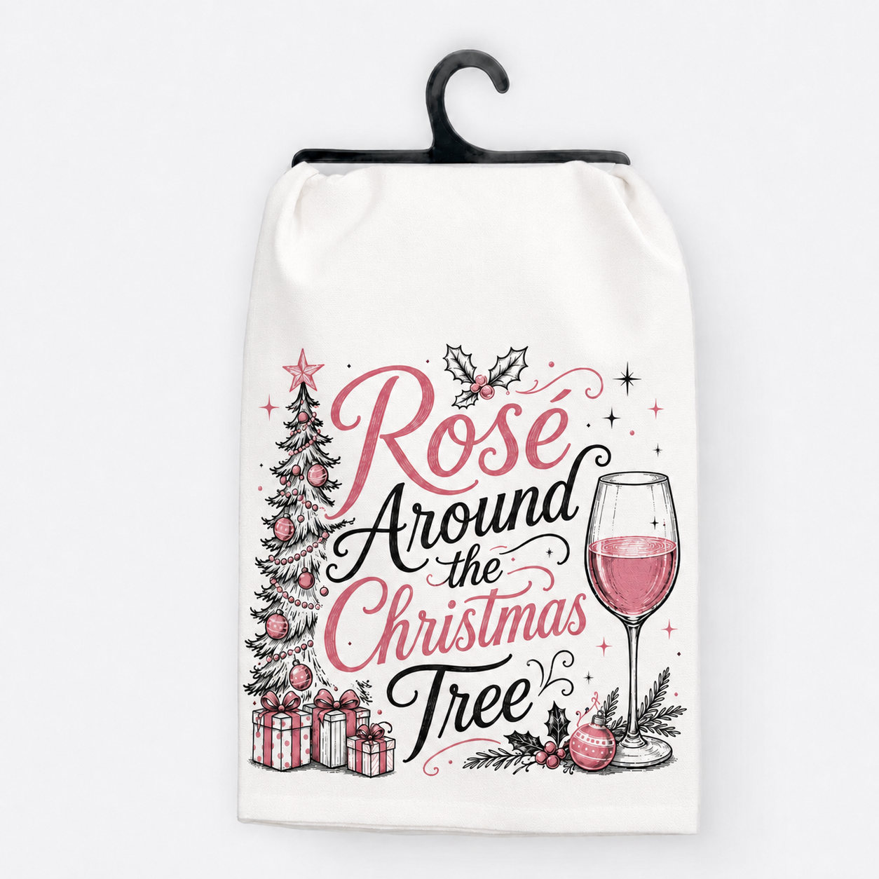 Rosé Around the Christmas Tree Holiday Hand Towel
