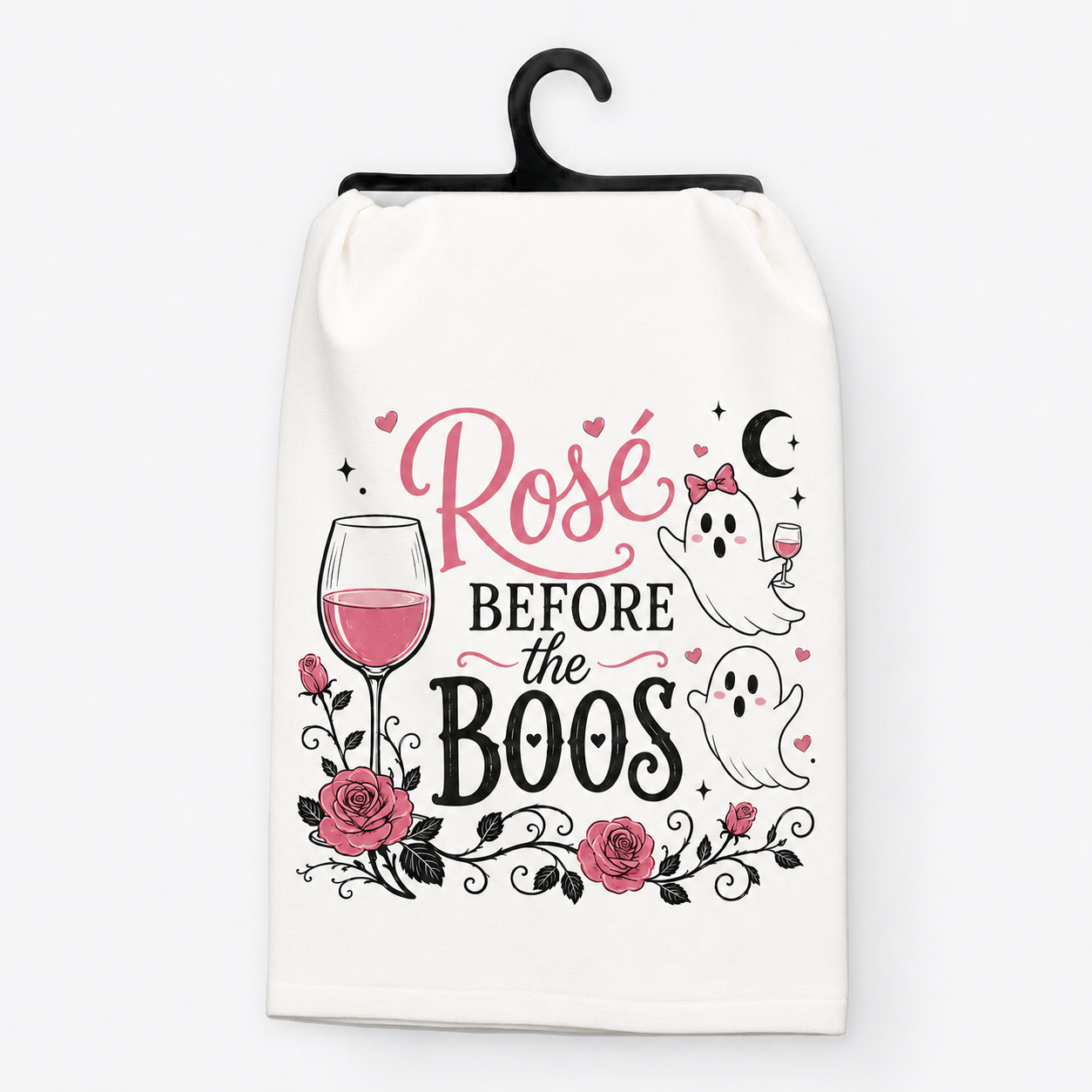 Rosé Before the Boos Halloween Hand Towel