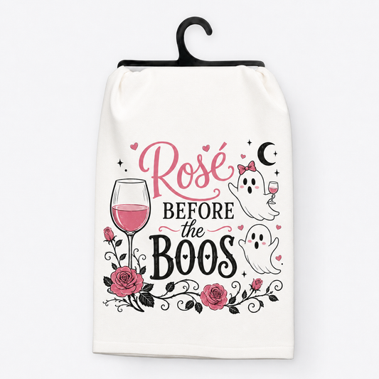 Rosé Before the Boos Halloween Hand Towel