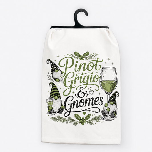 Pinot Grigio & Gnomes Christmas Hand Towe