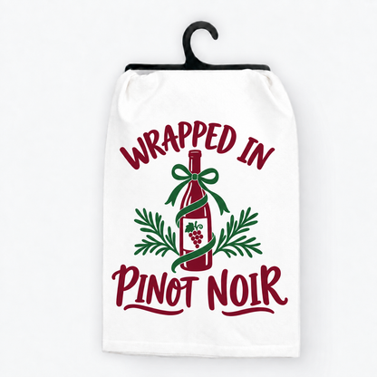 Wrapped Up in Pinot Christmas Wine Hand Towel