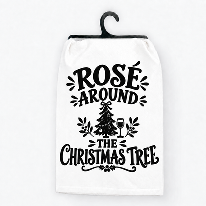 Rosé Around the Christmas Tree Holiday Hand Towel