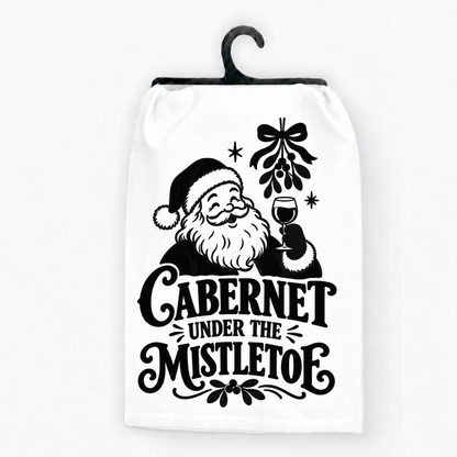 Cabernet Under the Mistletoe Christmas Wine Hand Towel