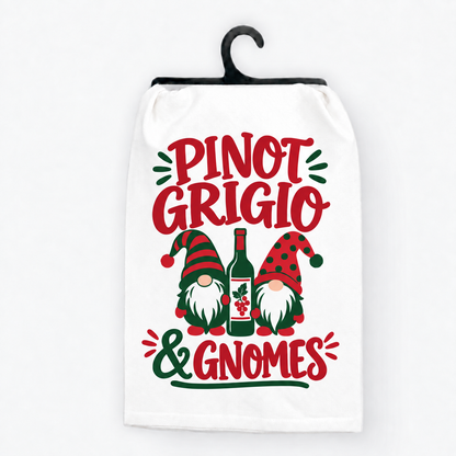Pinot Grigio & Gnomes Christmas Hand Towe