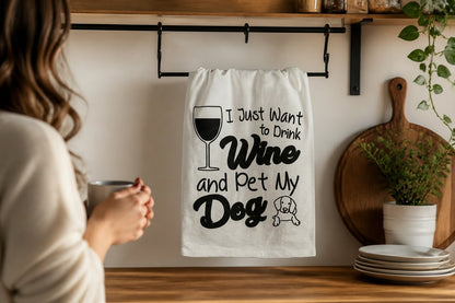 Funny Wine & Dog Towel – Pet My Dog | 100% Cotton | Wine Country INC