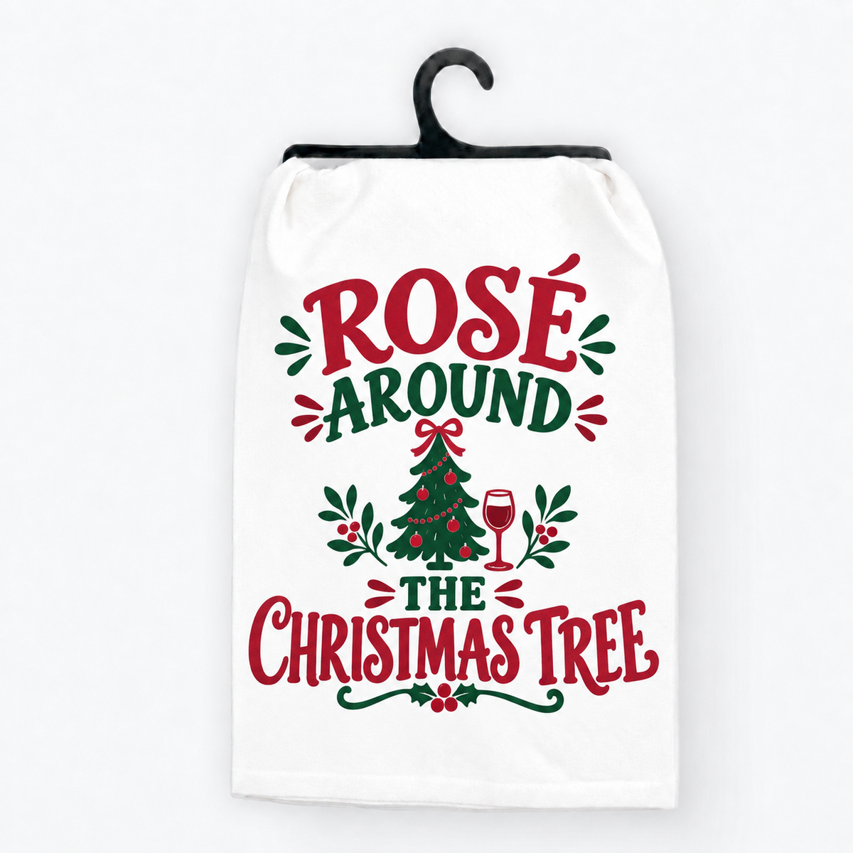 Rosé Around the Christmas Tree Holiday Hand Towel