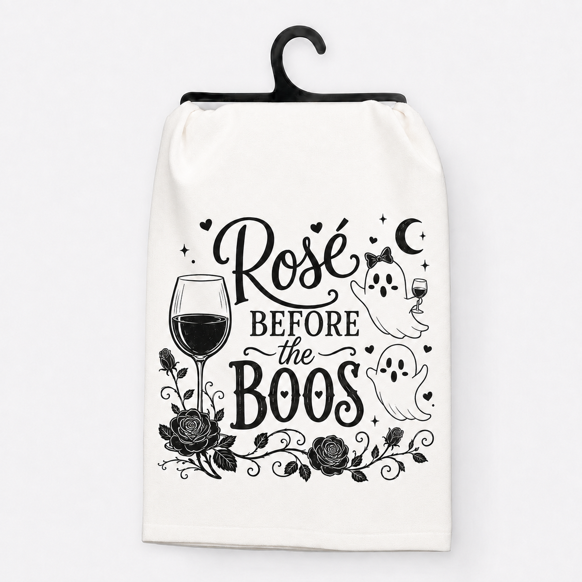 Rosé Before the Boos Halloween Hand Towel