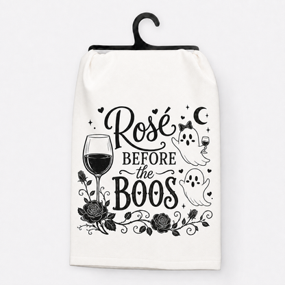 Rosé Before the Boos Halloween Hand Towel