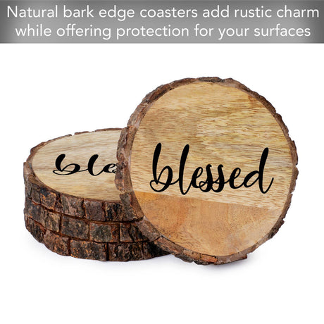 CounterArt/Highland Home/Thirstystone/CoasterStone - "Blessed" Single Mango Wood Bark Edged Coasters