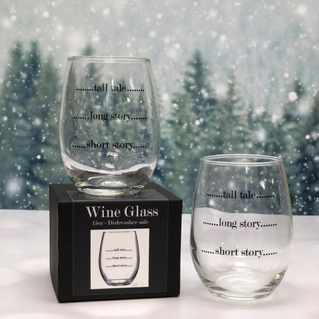 Fly Paper Products - Short Story, Long Story 15 oz Stemless Wine Glass