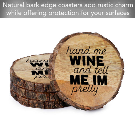 CounterArt/Highland Home/Thirstystone/CoasterStone - "Hand Me Wine" Single Mango Wood Bark Edged Coasters