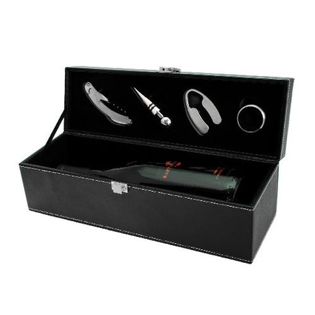 Black Faux Leather 1 Bottle Accessory Gift Set